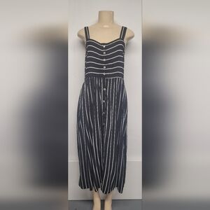 Forever 21 Overall Rayon Dress L Full Button Down Striped